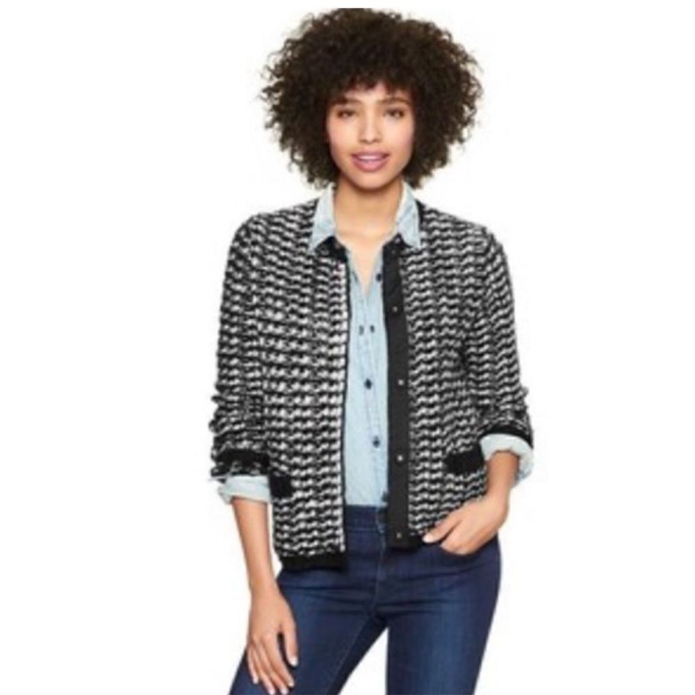 Gap Womens Cardigan Sweater Top Wool Mohair Blend Black White Snap size S NWT